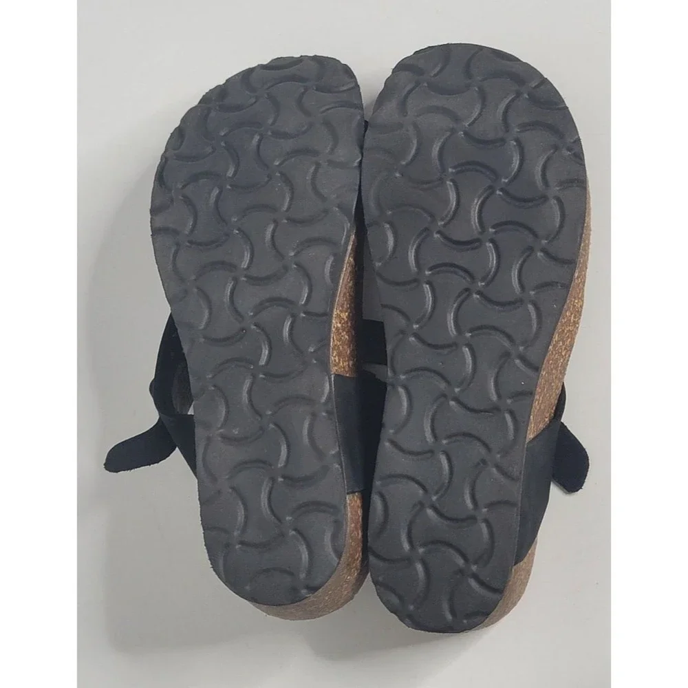 BIONATURA Nubuk Leather Black Cork Sandals Made in Italy Size 36 US 5 Wedge